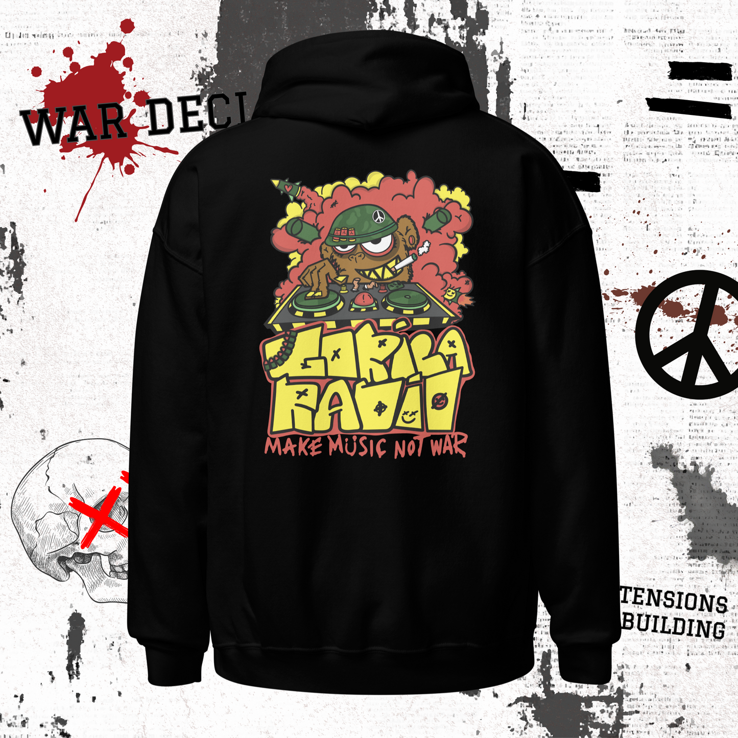 Gorila Radio "Make Music Not War": Pullover Hoodie