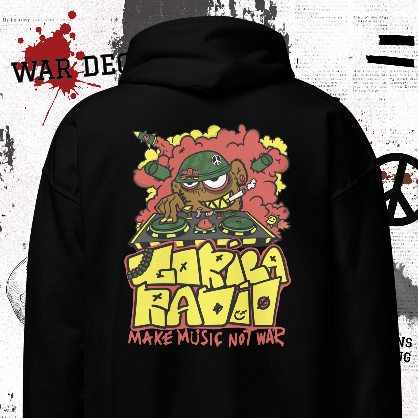 Gorila Radio "Make Music Not War": Pullover Hoodie